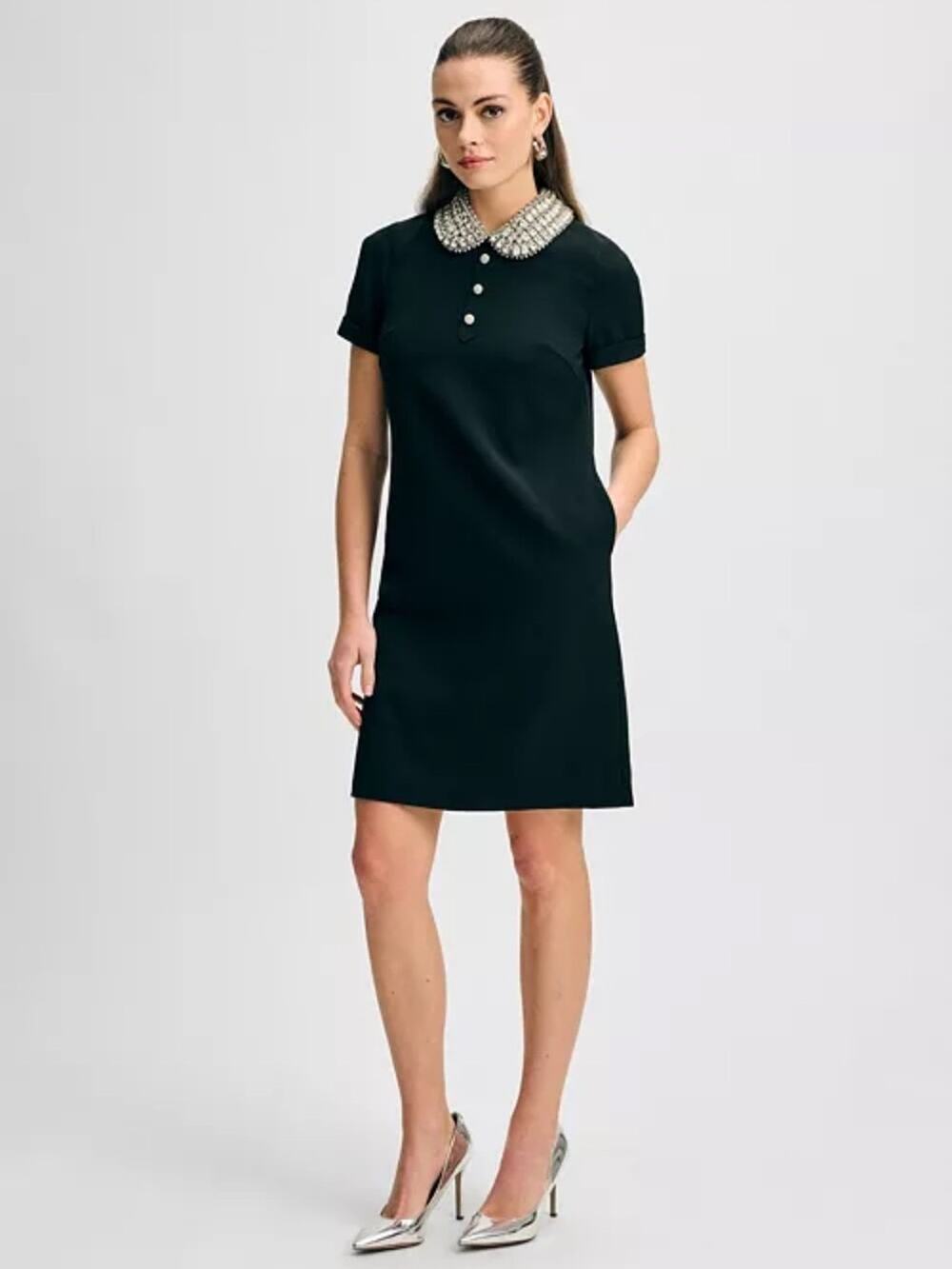 Isaac Mizrahi NWTs Jewel Collar Black Cad Shift Dress with Pockets size XXL